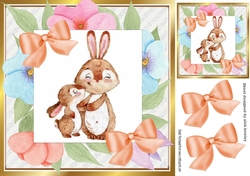sweet little water colour rabbits in floral frame with bows 8x8