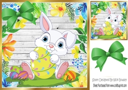 cute grey easter bunny with eggs in floral frame with green bow 8x8