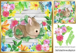 Water colour baby bunny in floral frame with roses 8x8