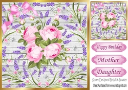 Pretty pink peonies and lilacs with diamante bow 8x8