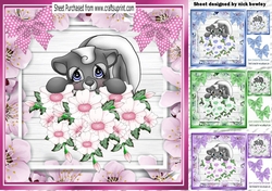 4 Cute Skunks with flowers polkadot bows card fronts 8x8 mini kit