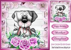 Take me walkies! cute dog with pink roses 8x8