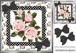 Pretty pink roses in black polkadot frame with bows 8x8