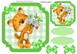 Green Check with border  8x8 card front with cute kitty