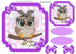 Lilac Check with border 8x8 card front with owl