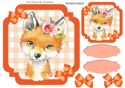 Orange Check with border 8x8 card front with cute fox