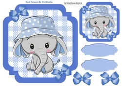 Blue Check with border 8x8 card front with cute ele