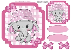 Pink Check with border 8x8 card front with cute ele