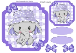 Purple Check with border 8x8 card front with cute ele