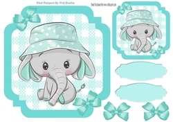 Turq Check with border 8x8 card front with cute ele