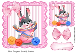pink stripe eyelet frame 8x8 with bunny playing with wool