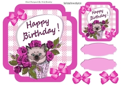 Pink Check with border 8x8 card front with kitten in basket with roses