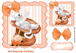 Peach stripe eyelet frame 8x8 with cute mouse sleeping in hat