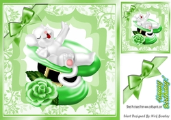 Cute little white sleepy mouse in a hat with green bow 8x8