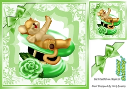 Cute little brown sleepy mouse in a hat with green bow 8x8