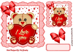 Red star and eyelet frame 8x8 with teddy holding red heart