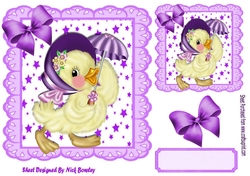 Lilac star and eyelet frame 8x8, with yellow chick in bonnet