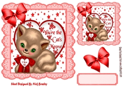 Red star and eyelet frame 8x8 with kitty & heart