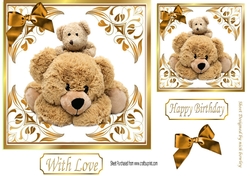 Cute teddy bears in gold ornate frame 7x7 (one)