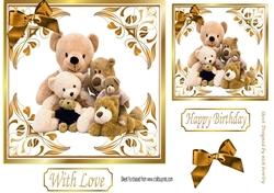 Cute teddy bears in gold ornate frame 7x7 (two)