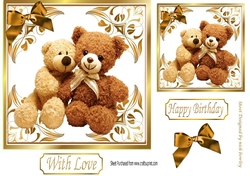 Cute teddy bears in gold ornate frame 7x7 (three)