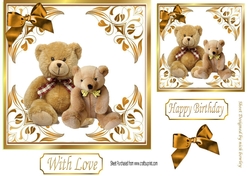 Cute teddy bears in gold ornate frame 7x7 (four)
