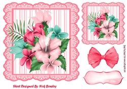 pink stripe eyelet frame 8x8 with tropical flowers