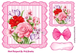 pink stripe eyelet frame 8x8 with a pretty flower arrangement