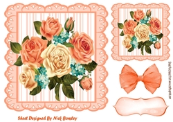 Peach stripe eyelet frame 8x8, with peach and cream roses