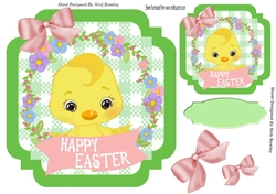 Green Check with border  8x8 card front chick & bows