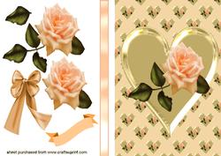 Gorgeous Peach Rose in Gold Heart