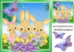 Cute easter bunny family and chicks with butterflies 8x8