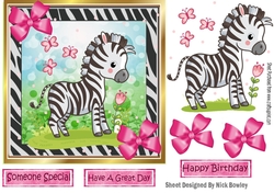 cute zebra in 7x7 frame with bows  & butterflies