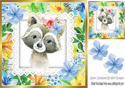 Pretty water colour badger with tropical flowers 8x8