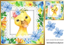 Pretty water colour duck with tropical flowers 8x8