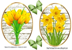 Two pretty spring flower toppers daffodils & tulips with green bows