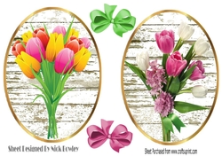 Two pretty spring flower toppers coloured tulips with green/pink bows