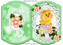 Pretty spring chick on easter egg, lace and flowers bracket card