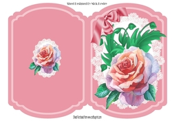 Pretty water colour rose with bow on lace bracket card