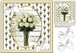 pretty white roses in a vase with diamante white bows 8x8