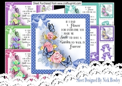 6 Beautiful spring flowers & roses with butterflies and bows 8x8