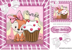 Cute fox with Cupcake with bow in pink stripe 8x8 frame