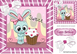 Cute bunny with Cupcake with bow in pink stripe 8x8 frame