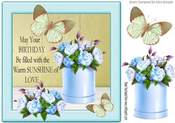 pretty blue roses and peach butterflies 8x8