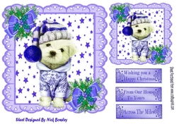 Cute puppy in winter hat with stars purple bows with holly 7x7