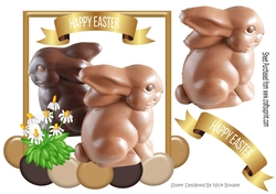 Cute chocolate easter bunnies with chocolate eggs