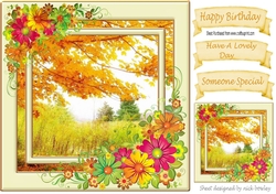Pretty Autumn Shades woodland with pink flowers 8x8