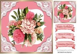 Beautiful bouquet of vintage shades of roses with lace 8x8
