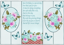 Pretty pink turq flowers with butterflies cut out