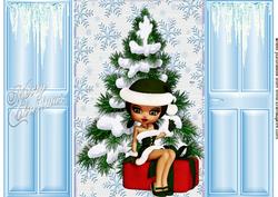 Little Lady in Santa Suit with Parcels Gatefold
